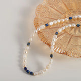 Lapis Lazuris Pearl Necklace French Beaded Clavicle Chain
