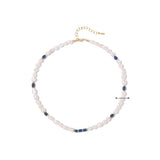 Lapis Lazuris Pearl Necklace French Beaded Clavicle Chain