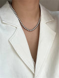 Gray Glass Pearl Sweater Chain Necklace Beaded Collarbone