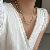 Gray Glass Pearl Sweater Chain Necklace Beaded Collarbone