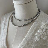 Gray Glass Pearl Sweater Chain Necklace Beaded Collarbone