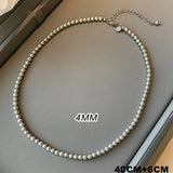 Gray Glass Pearl Sweater Chain Necklace Beaded Collarbone