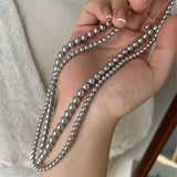 Gray Glass Pearl Sweater Chain Necklace Beaded Collarbone