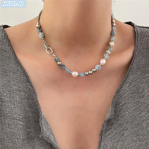 Stone Crystal Necklace with Freshwater Pearl for Women