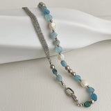 Stone Crystal Necklace with Freshwater Pearl for Women