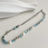 Stone Crystal Necklace with Freshwater Pearl for Women