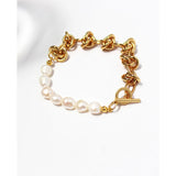 Thick Chain Pearl Patchwork Brass Bracelet for Women