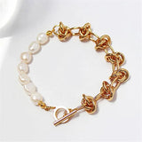 Thick Chain Pearl Patchwork Brass Bracelet for Women