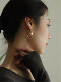 Pearl Curved Geometric Earrings for Women