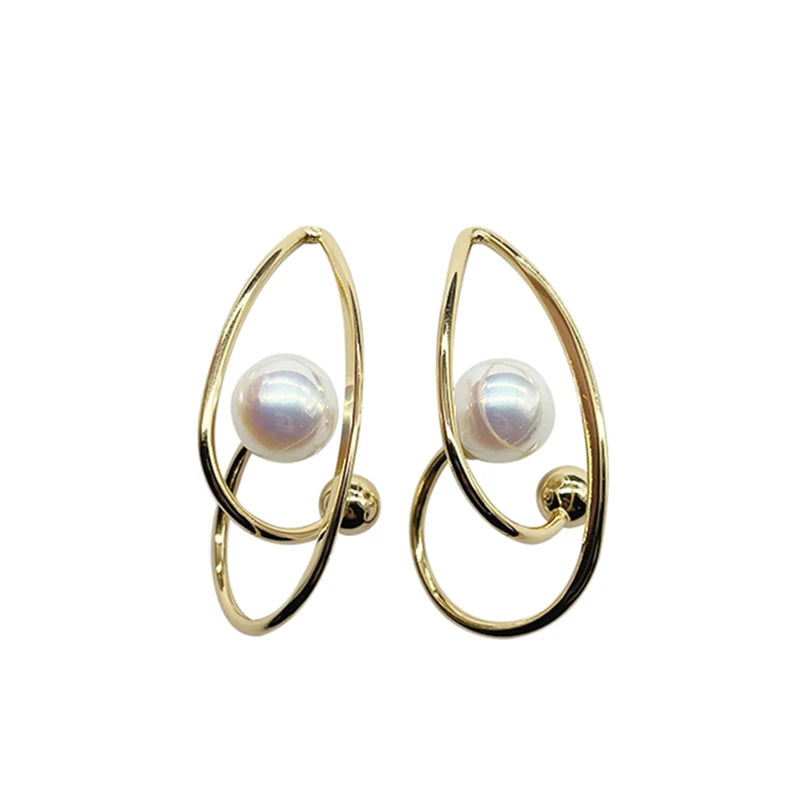 Pearl Curved Geometric Earrings for Women