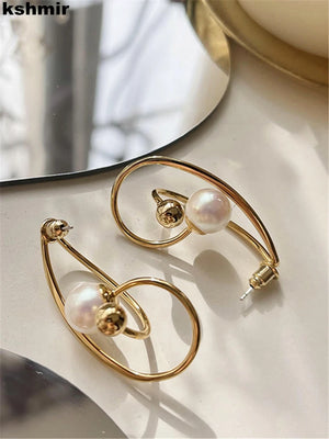 Pearl Curved Geometric Earrings for Women