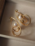 Pearl Curved Geometric Earrings for Women