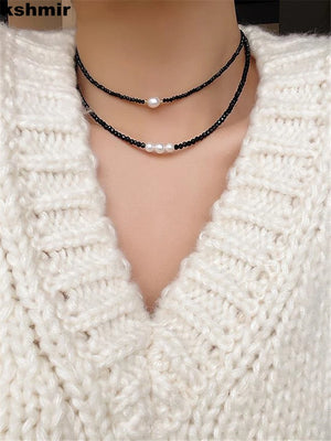 Crystal Pearl Necklace for Women, Versatile Clavicle Chain Jewelry
