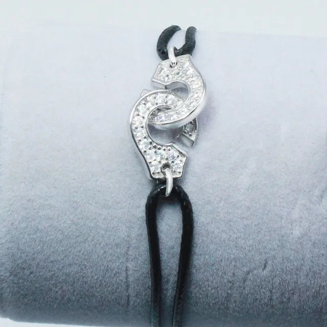 925 Sterling Silver Handcuffs Bracelet For Men Women With Rope Zircon