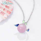 925 Silver Angel Wings Necklace Pink Rose Quartz Enamel Jewelry