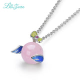 925 Silver Angel Wings Necklace Pink Rose Quartz Enamel Jewelry