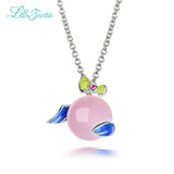 925 Silver Angel Wings Necklace Pink Rose Quartz Enamel Jewelry