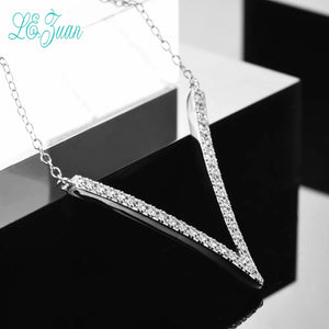 S925 Sterling Silver V Shape Necklace Pendant Cubic Zirconia Wedding Jewelry