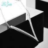 S925 Sterling Silver V Shape Necklace Pendant Cubic Zirconia Wedding Jewelry
