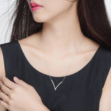 S925 Sterling Silver V Shape Necklace Pendant Cubic Zirconia Wedding Jewelry