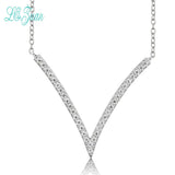 S925 Sterling Silver V Shape Necklace Pendant Cubic Zirconia Wedding Jewelry