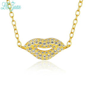 Lips Pendant Necklace 925 Silver Gold Cubic Zirconia Chain
