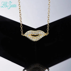 Lips Pendant Necklace 925 Silver Gold Cubic Zirconia Chain