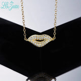 Lips Pendant Necklace 925 Silver Gold Cubic Zirconia Chain