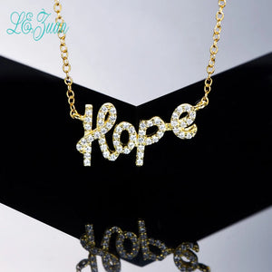 Sterling Silver Hope Letter Pendant Necklace with Zirconia Gold Chain