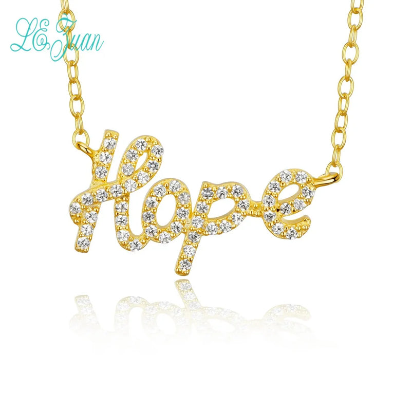 Sterling Silver Hope Letter Pendant Necklace with Zirconia Gold Chain