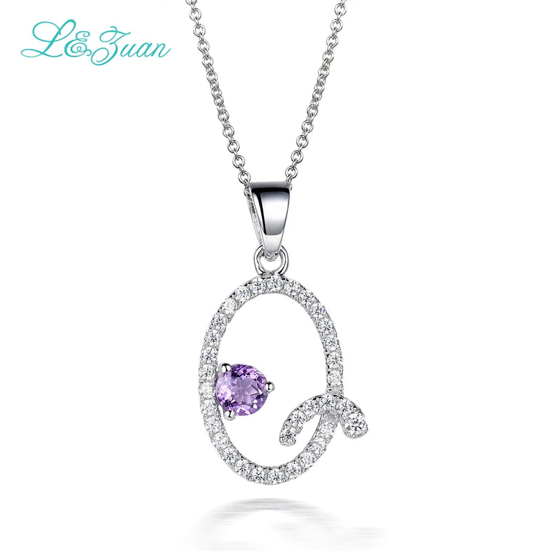 Letter Pendant Necklace 0.93ct Gemstones 925 Sterling Silver Women