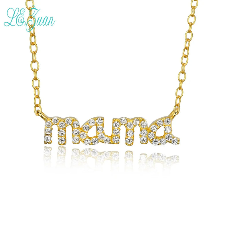 S925 Mama CZ Pendant Necklace Gold-Color
