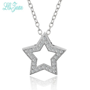Sterling Silver CZ Stars Pendant Necklace Women Gold-Color Colar No Chain