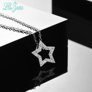 Sterling Silver CZ Stars Pendant Necklace Women Gold-Color Colar No Chain