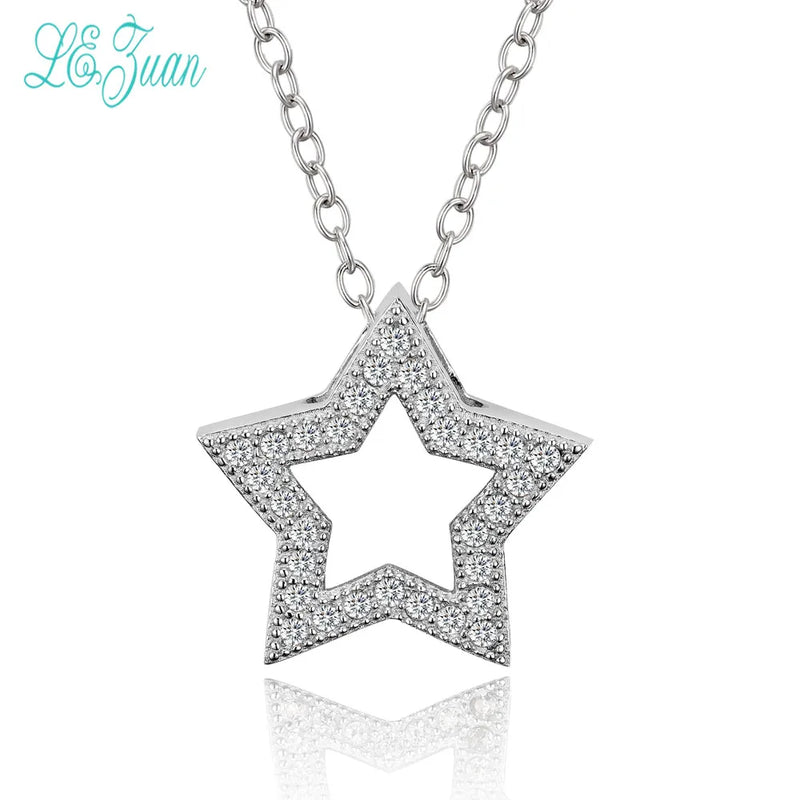 Sterling Silver CZ Stars Pendant Necklace Women Gold-Color Colar No Chain