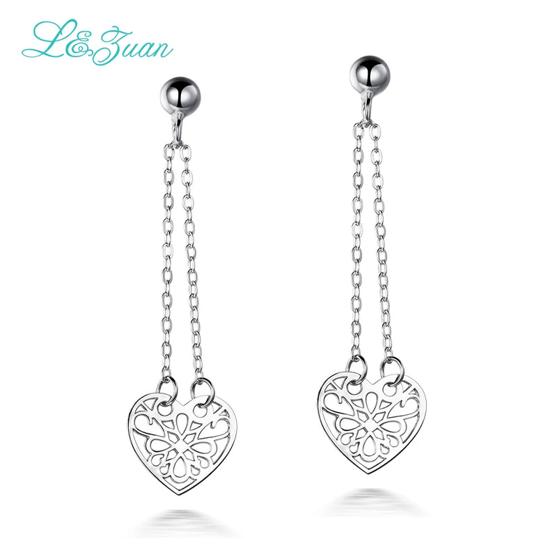 Heart Shaped Sterling Silver Drop Earrings