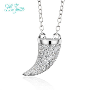 S925 Silver Rhinoceros Horns Pendant Necklace with Zirconia