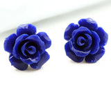 Lapis Lazuli Carved Rose Flower Earrings 925 Silver