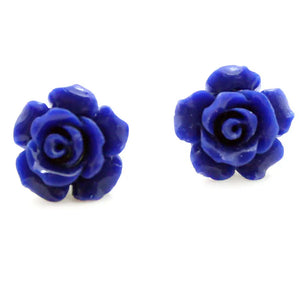 Lapis Lazuli Carved Rose Flower Earrings 925 Silver