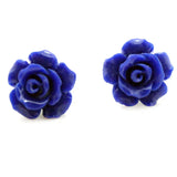 Lapis Lazuli Carved Rose Flower Earrings 925 Silver