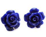 Lapis Lazuli Carved Rose Flower Earrings 925 Silver