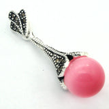 925 Silver Pink Opal Marcasite Necklace Pendant 45*12mm