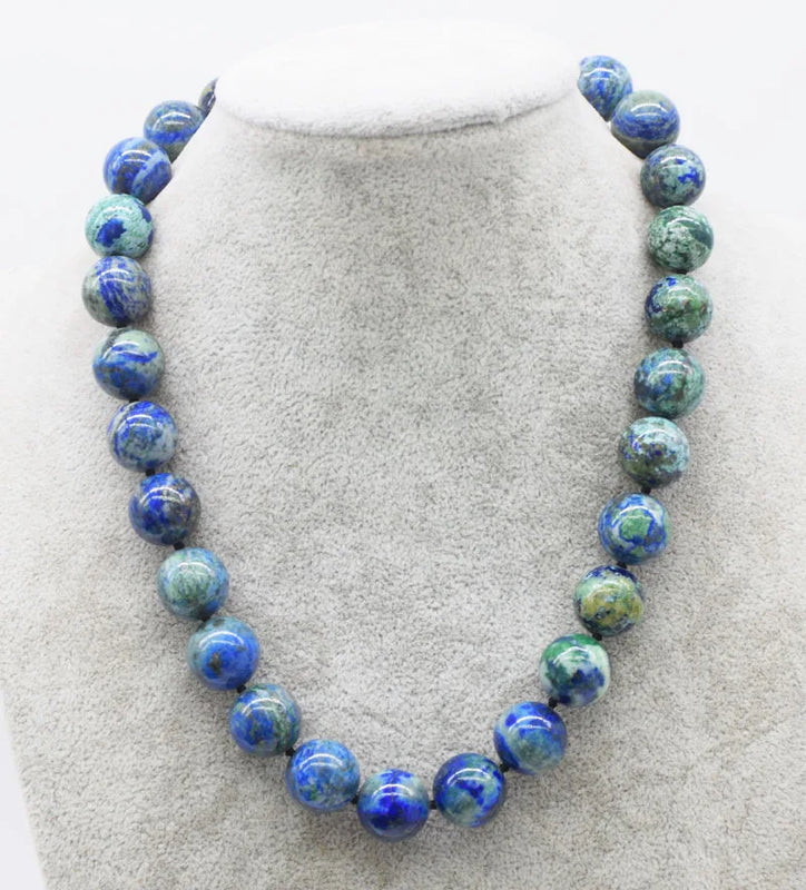 Lapis Lazuli Malachite Round Green 10/12/14mm Necklace Beads Nature 17in
