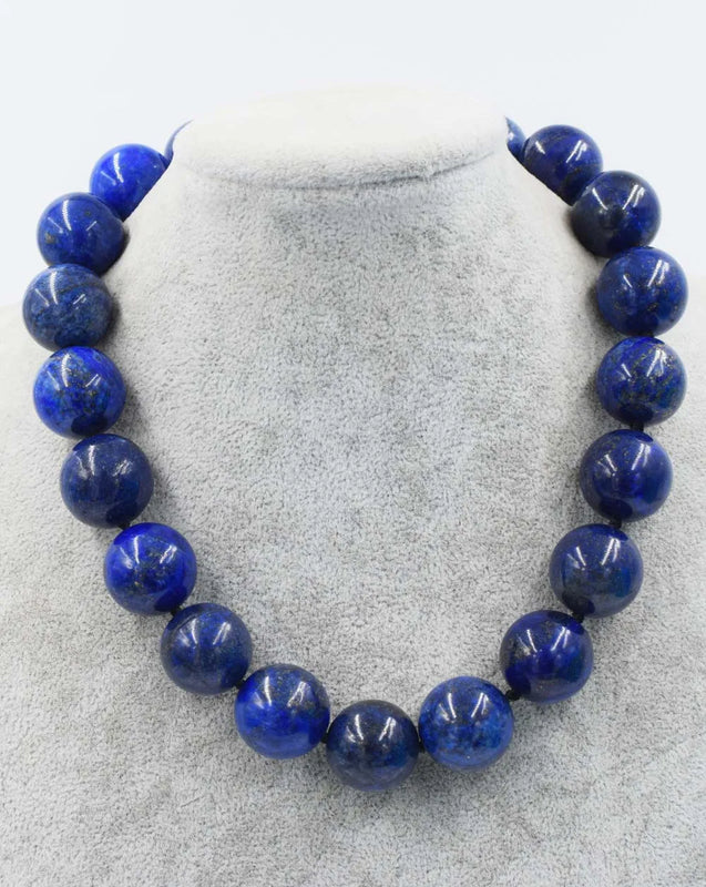 Lapis Lazuli Round Bead Necklace 18 Inch