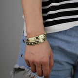 Wide Band CZ Bangle Bracelet - Custom Engrave - Punk Jewelry