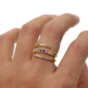 Rainbow CZ Snake Shape Ring for Women
