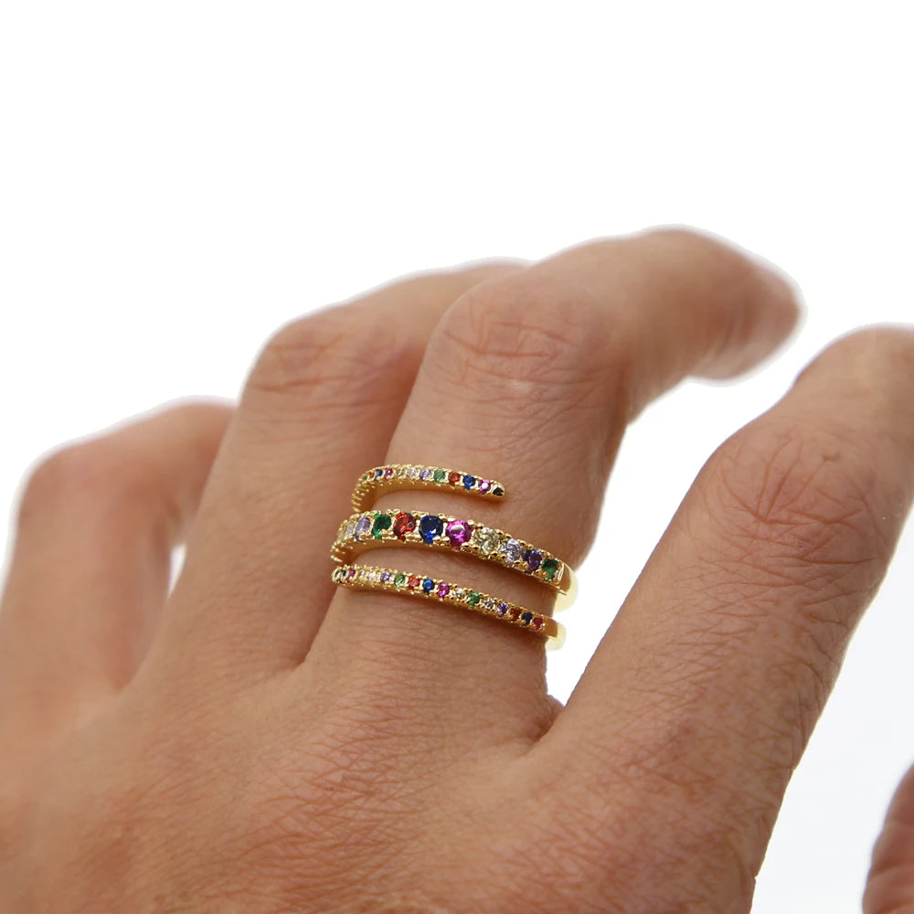 Rainbow CZ Snake Shape Ring for Women