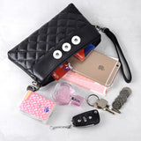 Lattice PU Leather 18mm Snap Button Bag for Women Girls