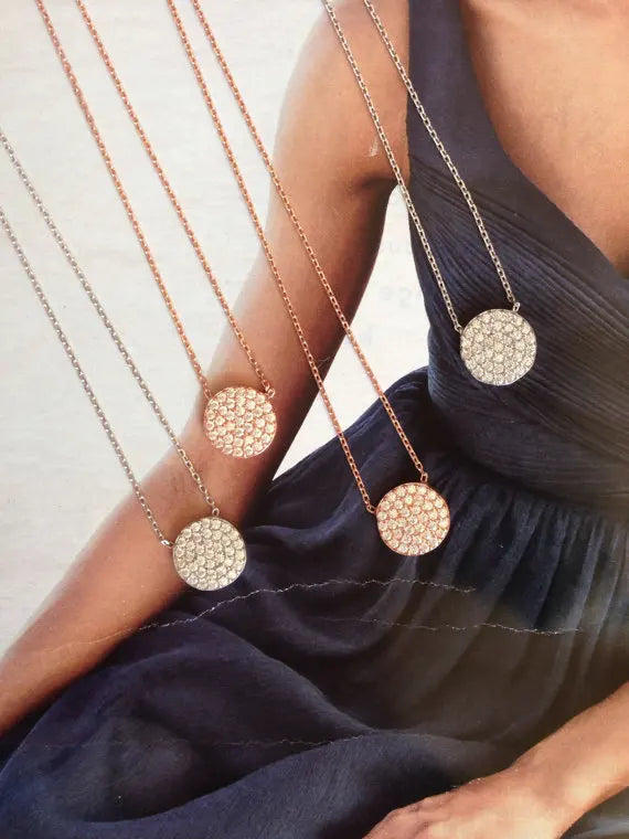 925 Sterling Silver CZ Disk Necklace