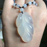 Natural Agate Leaf Shape Necklace Pendant